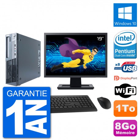PC Lenovo M91p SFF Ecran 19" Intel G630 RAM 8Go Disque 1To Windows 10 Wifi