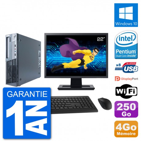 PC Lenovo M91p SFF Ecran 22" Intel G630 RAM 4Go Disque 250Go Windows 10 Wifi