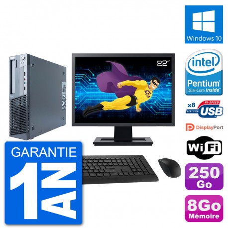 PC Lenovo M91p SFF Ecran 22" Intel G630 RAM 8Go Disque 250Go Windows 10 Wifi
