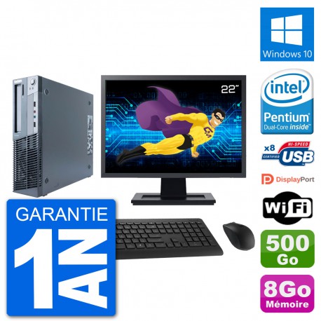 PC Lenovo M91p SFF Ecran 22" Intel G630 RAM 8Go Disque 500Go Windows 10 Wifi
