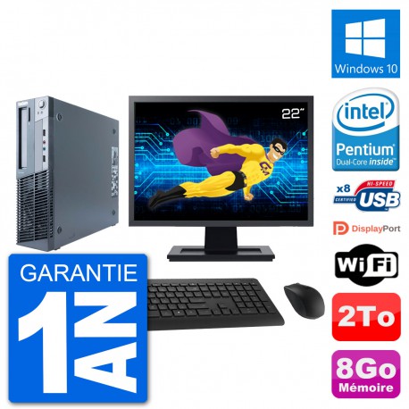 PC Lenovo M91p SFF Ecran 22" Intel G630 RAM 8Go Disque 2To Windows 10 Wifi