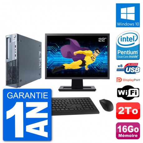 PC Lenovo M91p SFF Ecran 22" Intel G630 RAM 16Go Disque 2To Windows 10 Wifi