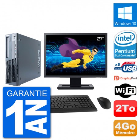 PC Lenovo M91p SFF Ecran 27" Intel G630 RAM 4Go Disque 2To Windows 10 Wifi