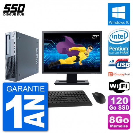 PC Lenovo M91p SFF Ecran 27" Intel G630 RAM 8Go SSD 120Go Windows 10 Wifi