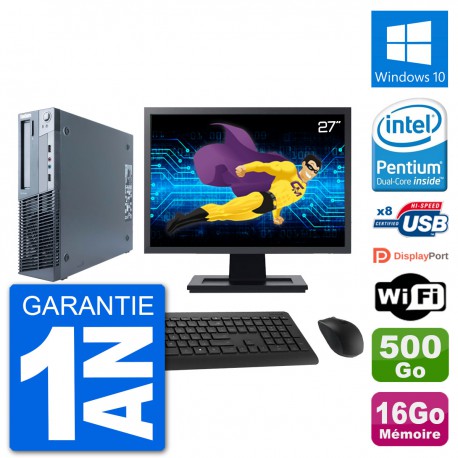 PC Lenovo M91p SFF Ecran 27" Intel G630 RAM 16Go Disque 500Go Windows 10 Wifi
