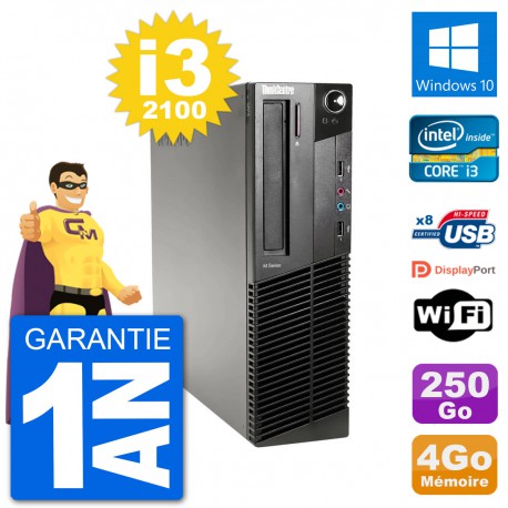 PC Lenovo M91p SFF Intel i3-2100 RAM 4Go Disque Dur 250Go Windows 10 Wifi