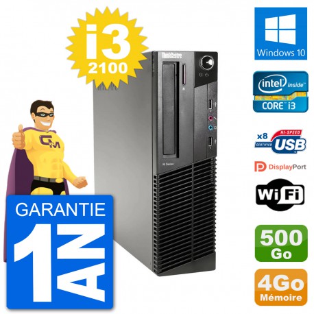PC Lenovo M91p SFF Intel i3-2100 RAM 4Go Disque Dur 500Go Windows 10 Wifi