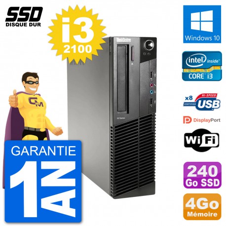 PC Lenovo M91p SFF Intel i3-2100 RAM 4Go SSD 240Go Windows 10 Wifi