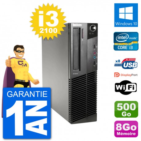 PC Lenovo M91p SFF Intel i3-2100 RAM 8Go Disque Dur 500Go Windows 10 Wifi