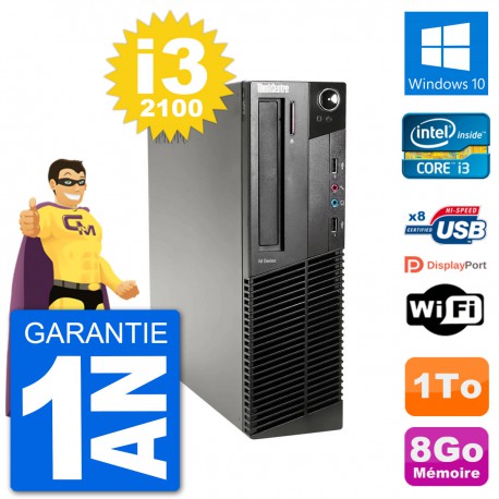 PC Lenovo M91p SFF Intel i3-2100 RAM 8Go Disque Dur 1To Windows 10 Wifi