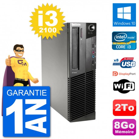 PC Lenovo M91p SFF Intel i3-2100 RAM 8Go Disque Dur 2To Windows 10 Wifi