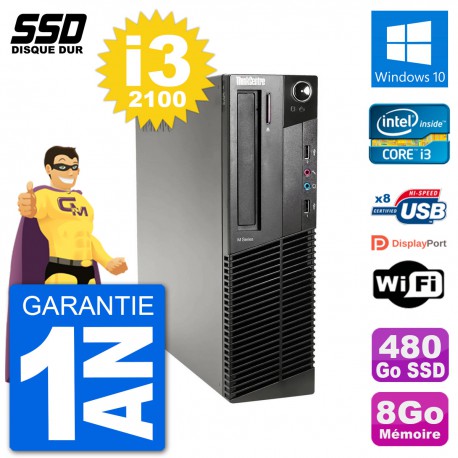 PC Lenovo M91p SFF Intel i3-2100 RAM 8Go SSD 480Go Windows 10 Wifi