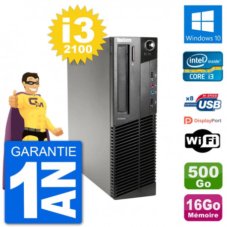 PC Lenovo M91p SFF Intel i3-2100 RAM 16Go Disque Dur 500Go Windows 10 Wifi
