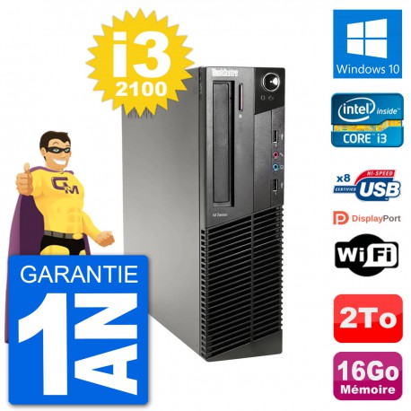 PC Lenovo M91p SFF Intel i3-2100 RAM 16Go Disque Dur 2To Windows 10 Wifi