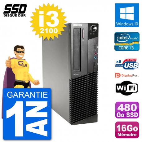 PC Lenovo M91p SFF Intel i3-2100 RAM 16Go SSD 480Go Windows 10 Wifi