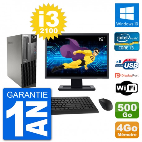 PC Lenovo M91p SFF Ecran 19" Intel i3-2100 RAM 4Go Disque 500Go Windows 10 Wifi