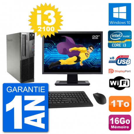 PC Lenovo M91p SFF Ecran 22" Intel i3-2100 RAM 16Go Disque 1To Windows 10 Wifi