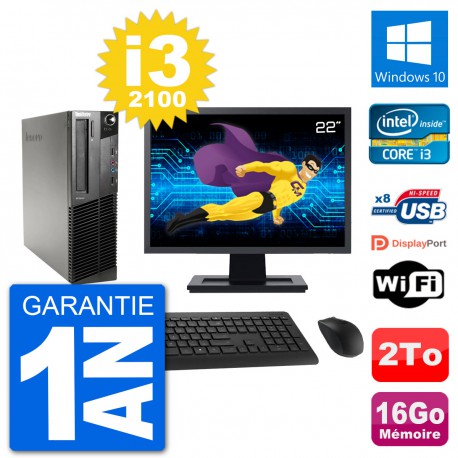 PC Lenovo M91p SFF Ecran 22" Intel i3-2100 RAM 16Go Disque 2To Windows 10 Wifi