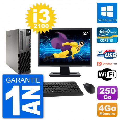 PC Lenovo M91p SFF Ecran 27" Intel i3-2100 RAM 4Go Disque 250Go Windows 10 Wifi