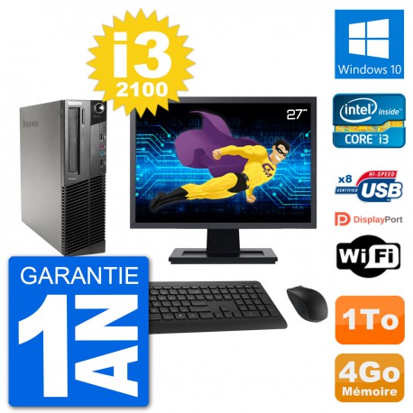 PC Lenovo M91p SFF Ecran 27" Intel i3-2100 RAM 4Go Disque 1To Windows 10 Wifi