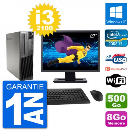 PC Lenovo M91p SFF Ecran 27" Intel i3-2100 RAM 8Go Disque 500Go Windows 10 Wifi