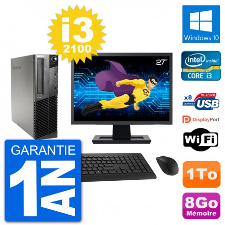 PC Lenovo M91p SFF Ecran 27" Intel i3-2100 RAM 8Go Disque 1To Windows 10 Wifi