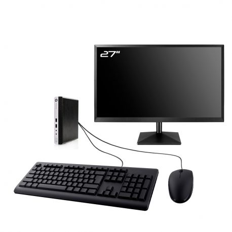 PC HP ProDesk 400 G3 Mini Ecran 27" Intel G4400T RAM 16Go SSD 2To W11 Wifi