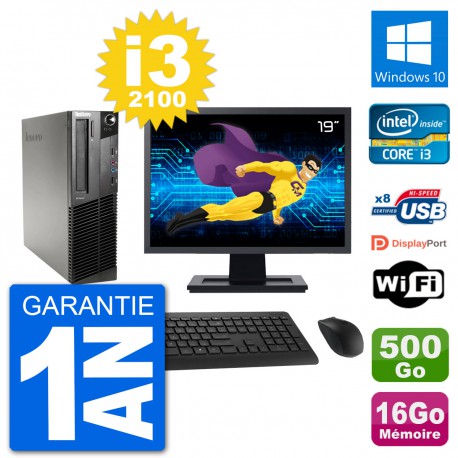 PC Lenovo M91p SFF Ecran 19" Intel i3-2100 RAM 16Go Disque 500Go Windows 10 Wifi