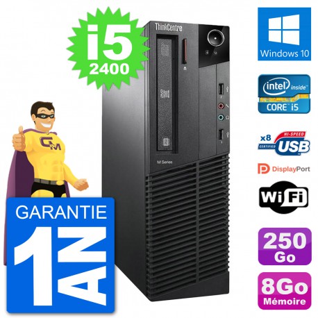 PC Lenovo M91p SFF Intel i5-2400 RAM 8Go Disque Dur 250Go Windows 10 Wifi