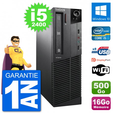 PC Lenovo M91p SFF Intel i5-2400 RAM 16Go Disque Dur 500Go Windows 10 Wifi