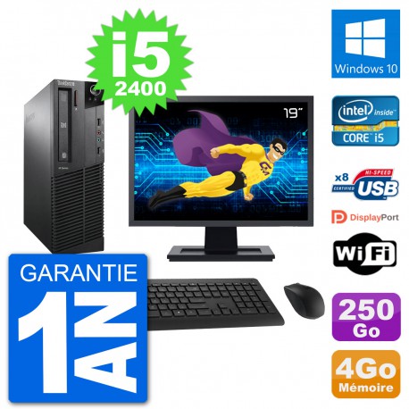PC Lenovo M91p SFF Ecran 19" Intel i5-2400 RAM 4Go Disque 250Go Windows 10 Wifi