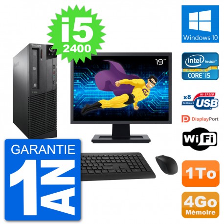 PC Lenovo M91p SFF Ecran 19" Intel i5-2400 RAM 4Go Disque 1To Windows 10 Wifi