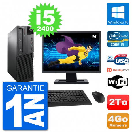 PC Lenovo M91p SFF Ecran 19" Intel i5-2400 RAM 4Go Disque 2To Windows 10 Wifi