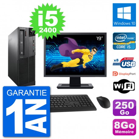 PC Lenovo M91p SFF Ecran 19" Intel i5-2400 RAM 8Go Disque 250Go Windows 10 Wifi