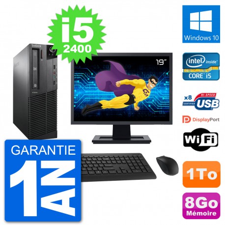 PC Lenovo M91p SFF Ecran 19" Intel i5-2400 RAM 8Go Disque 1To Windows 10 Wifi