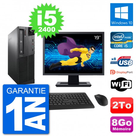 PC Lenovo M91p SFF Ecran 19" Intel i5-2400 RAM 8Go Disque 2To Windows 10 Wifi