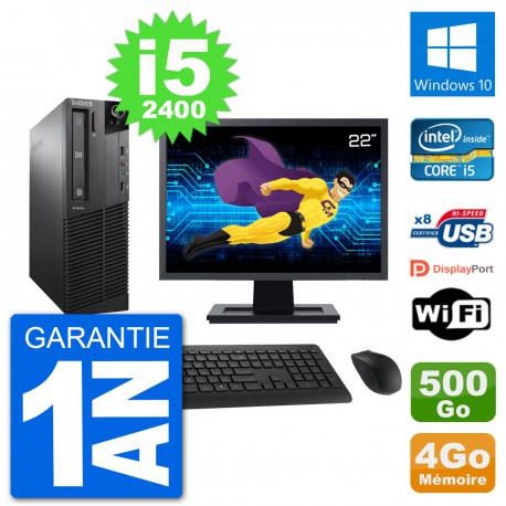 PC Lenovo M91p SFF Ecran 22" Intel i5-2400 RAM 4Go Disque 500Go Windows 10 Wifi