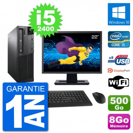 PC Lenovo M91p SFF Ecran 22" Intel i5-2400 RAM 8Go Disque 500Go Windows 10 Wifi