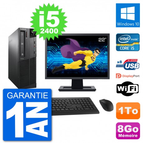 PC Lenovo M91p SFF Ecran 22" Intel i5-2400 RAM 8Go Disque 1To Windows 10 Wifi