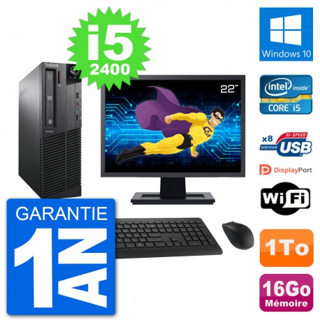 PC Lenovo M91p SFF Ecran 22" Intel i5-2400 RAM 16Go Disque 1To Windows 10 Wifi