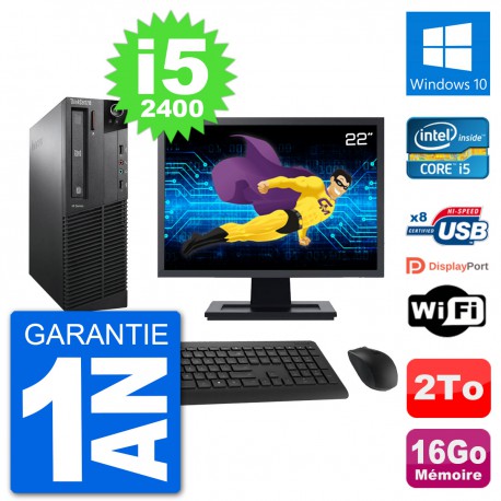 PC Lenovo M91p SFF Ecran 22" Intel i5-2400 RAM 16Go Disque 2To Windows 10 Wifi