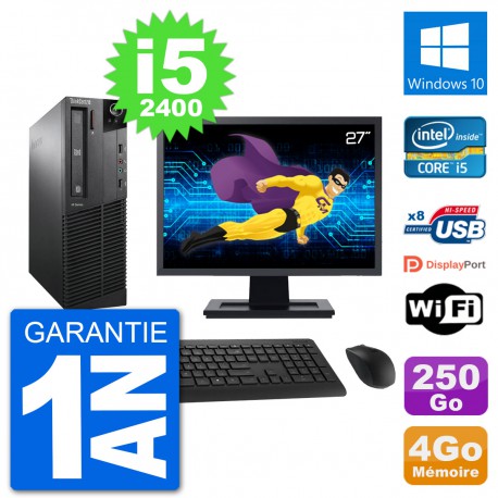 PC Lenovo M91p SFF Ecran 27" Intel i5-2400 RAM 4Go Disque 250Go Windows 10 Wifi