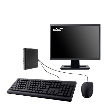 PC HP ProDesk 400 G4 DM Ecran 22" Intel I3-8100T RAM 16Go SSD 240Go W11 Wifi