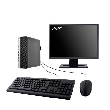 PC HP EliteDesk 705 G4 SFF Ecran 22" AMD AMD A6-9500 RAM 64Go SSD 1To W11 Wifi