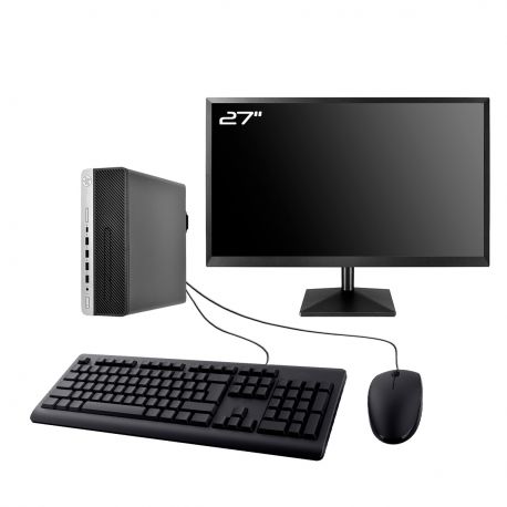 PC HP EliteDesk 705 G4 SFF Ecran 27" AMD AMD A6-9500 RAM 16Go SSD 240Go W11 Wifi