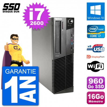 PC Lenovo M91p SFF Intel i7-2600 RAM 16Go SSD 960Go Windows 10 Wifi