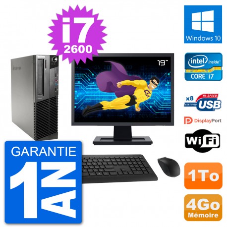 PC Lenovo M91p SFF Ecran 19" Intel i7-2600 RAM 4Go Disque 1To Windows 10 Wifi