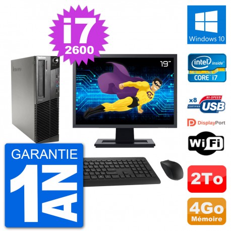 PC Lenovo M91p SFF Ecran 19" Intel i7-2600 RAM 4Go Disque 2To Windows 10 Wifi