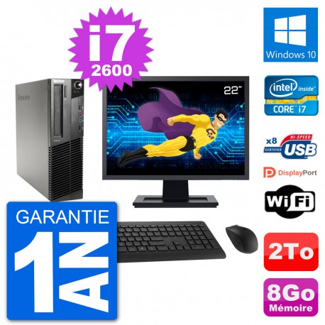 PC Lenovo M91p SFF Ecran 22" Intel i7-2600 RAM 8Go Disque 2To Windows 10 Wifi