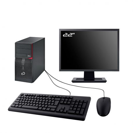 PC Fujitsu P556 Tour Ecran 22" Intel I7-6700 RAM 32Go SSD 480Go W11 Wifi